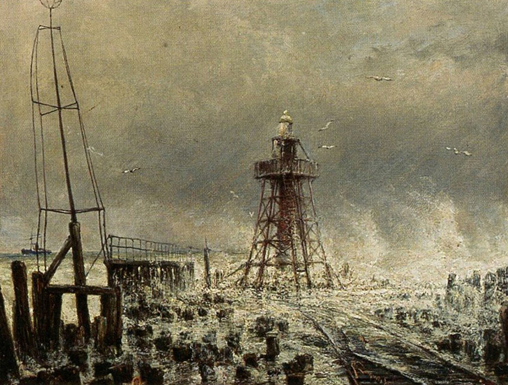 De vuurtoren op het Noorderhoofd in 1893. Olieverf op doek, C.C. Dommelshuizen.